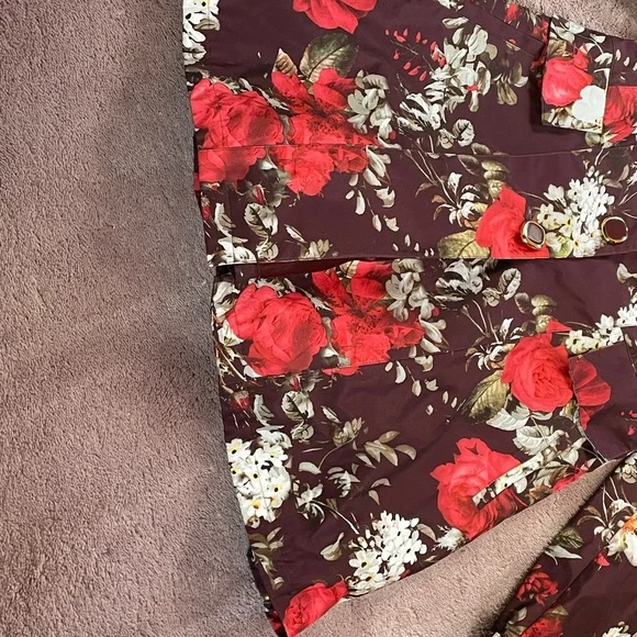 Floral Red and Brown Women's rain type jacket-Coat - Picture 2 of 8